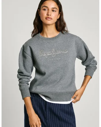 Bluza de trening cu logo pe piept, Gri inchis melange