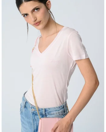 Tricou din lyocell cu decolteu in V, Roz pal