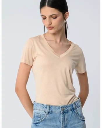 Tricou din lyocell cu decolteu in V, Piersica