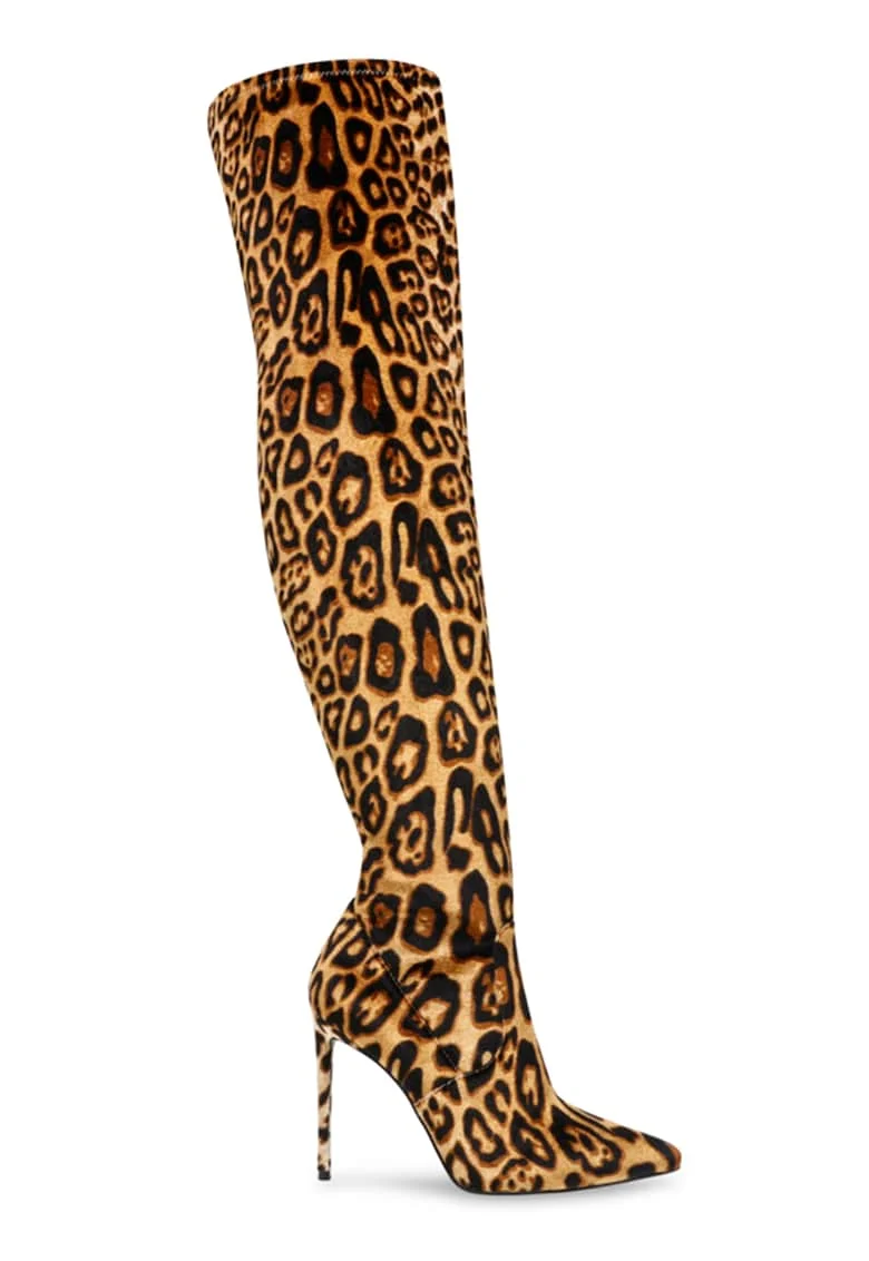 Cizme lungi pana la genuchi cu animal print, Maro