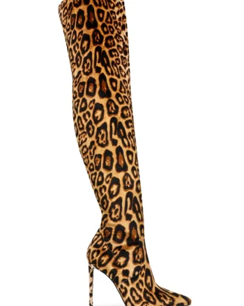 Cizme lungi pana la genuchi cu animal print, Maro