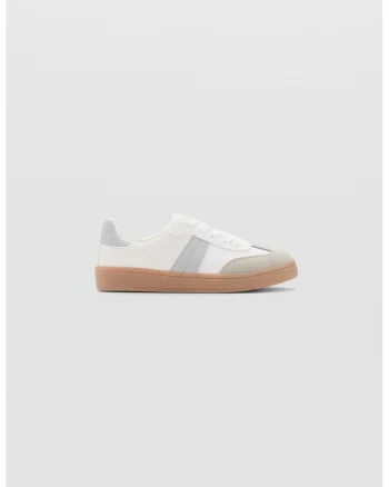 Pantofi sport cu detalii din piele intoarsa, Gri deschis/Alb murdar
