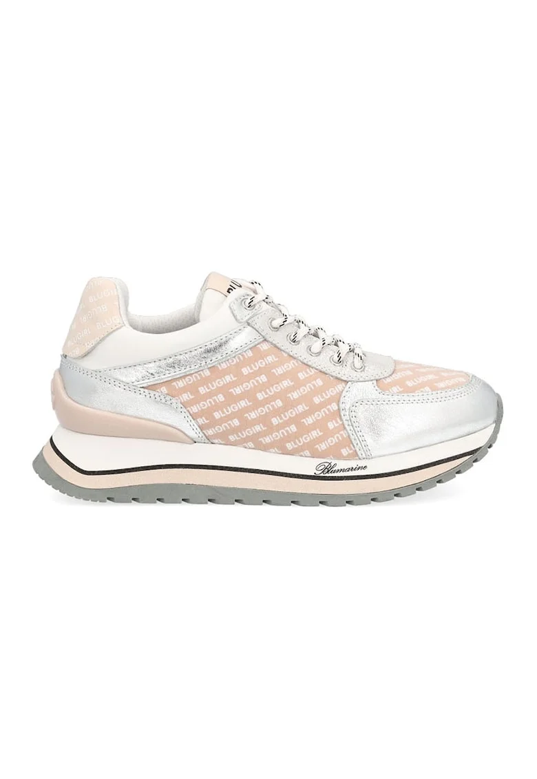 Pantofi sport low-top cu imprimeu logo, Roz piersica/Argintiu