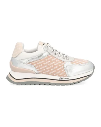 Pantofi sport low-top cu imprimeu logo, Roz piersica/Argintiu