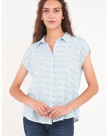 Camasa cu maneci scurte si model, Alb/Albastru deschis