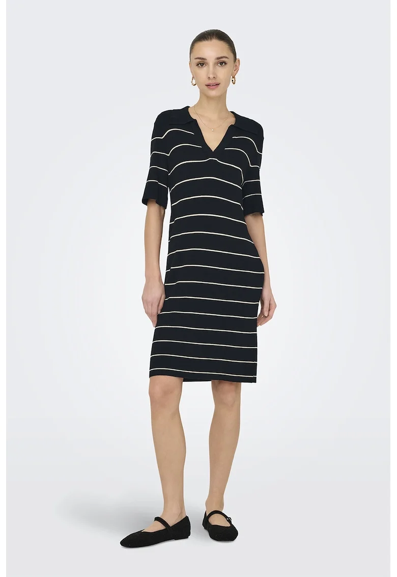Rochie dreapta cu guler, Negru/Alb murdar