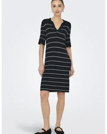 Rochie dreapta cu guler, Negru/Alb murdar