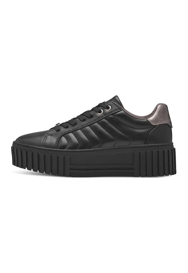 Pantofi sport flatform din piele ecologica, Negru stins