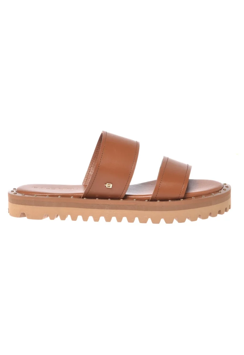 Papuci flatform din piele, Caramel