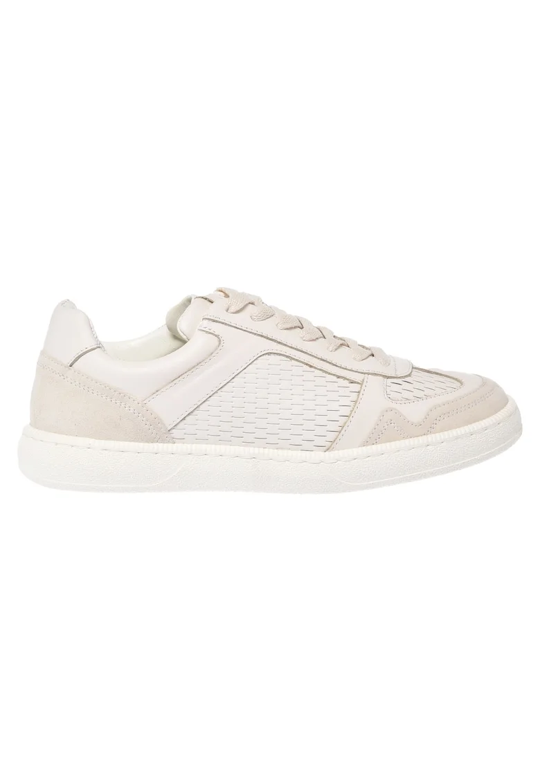 Pantofi sport din piele cu garnituri din piele intoarsa, Alb fildes/Alb murdar