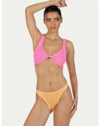 Costum de baie din doua piese cu aspect texturat Donika, Portocaliu pal/Roz