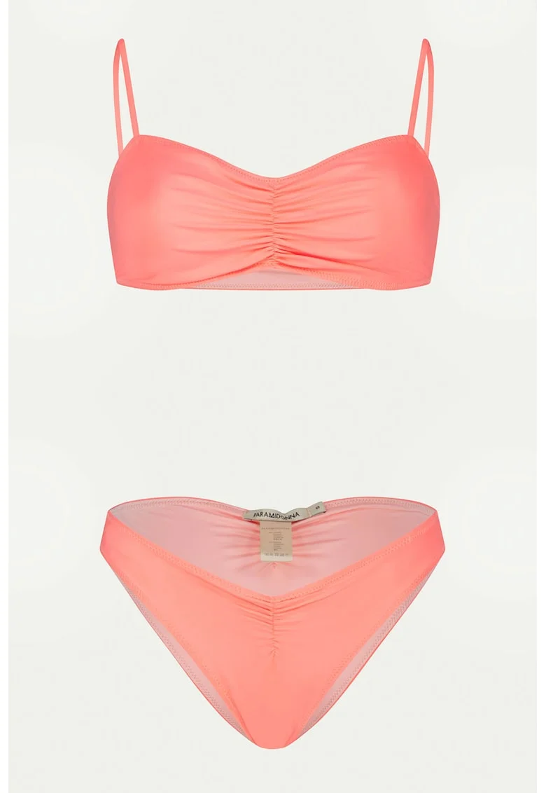 Costum de baie cu doua piese, pliuri si barete ajustabile Chica, Coral