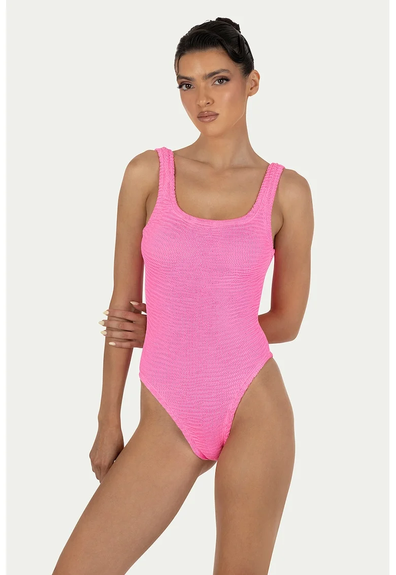 Costum de baie intreg texturat, Roz aprins