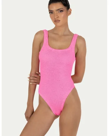 Costum de baie intreg texturat, Roz aprins