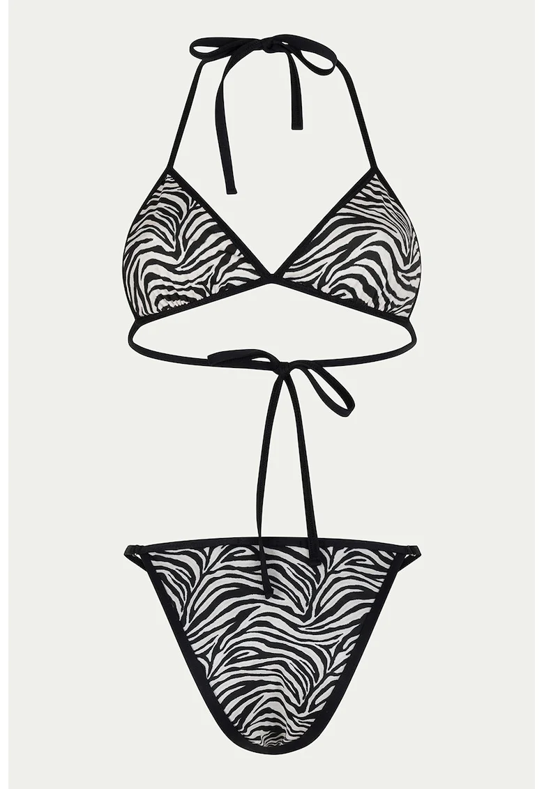 Costum de baie din doua piese cu animal print, Negru/Alb optic