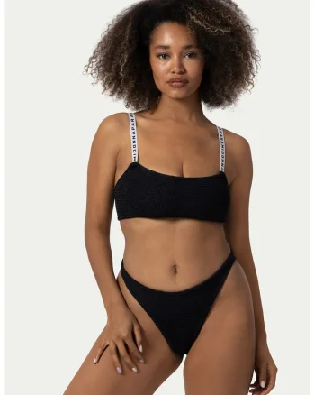 Costum de baie cu doua piese si barete cu model Merry, Negru