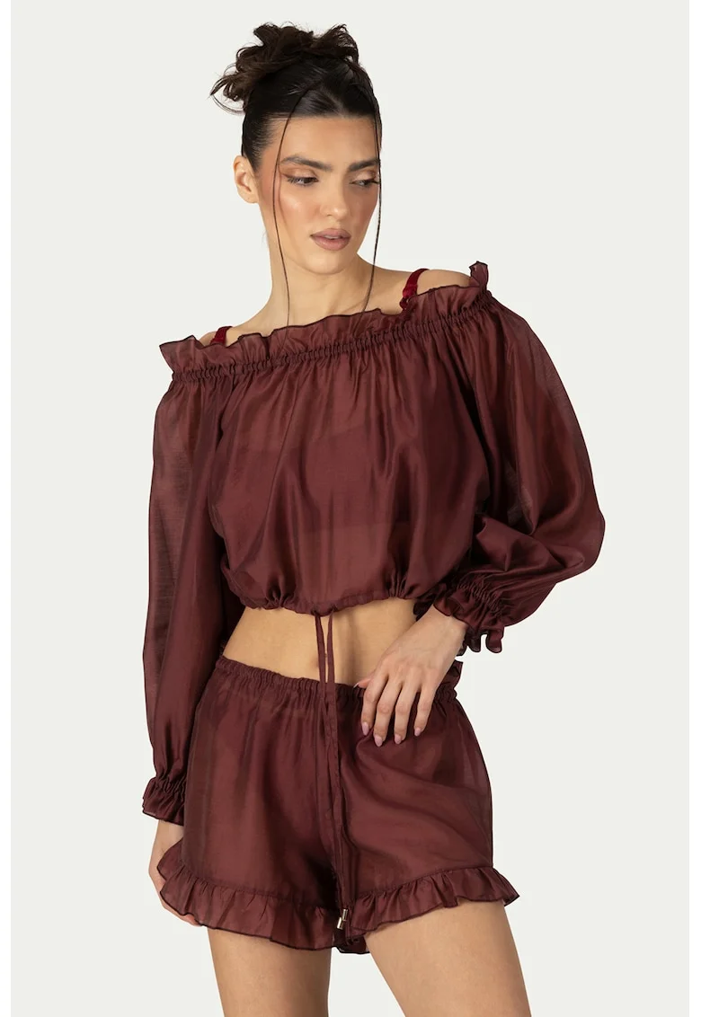 Set de bluza crop de plaja si camasa - 2 piese, Rosu inchis