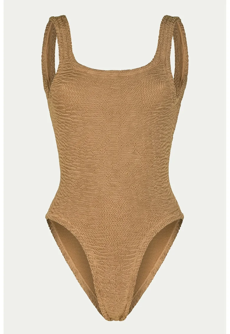 Costum de baie intreg cu aspect texturat, Maro camel