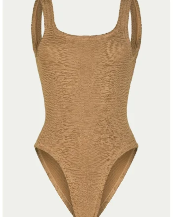 Costum de baie intreg cu aspect texturat, Maro camel