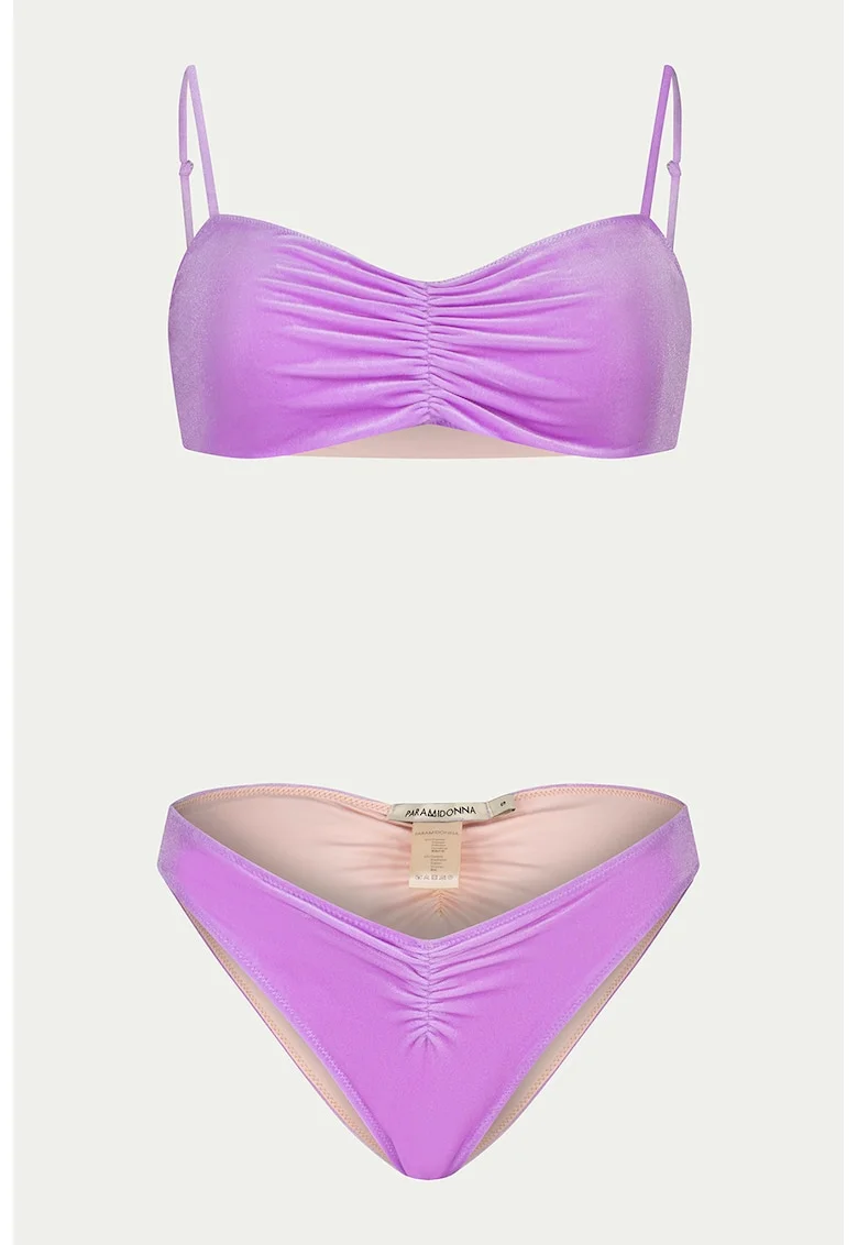 Costum de baie din doua piese cu aspect de catifea si fronseu Chica, Violet