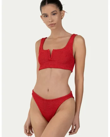 Costum de baie din doua piese cu aspect texturat, Rosu
