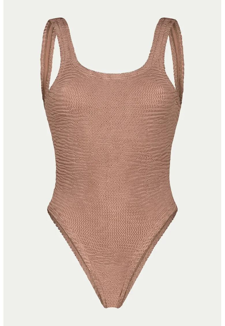 Costum de baie intreg cu aspect texturat Hailey, Roz prafuit