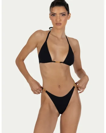 Costum de baie cu doua piese si cupe triunghiulare, Negru