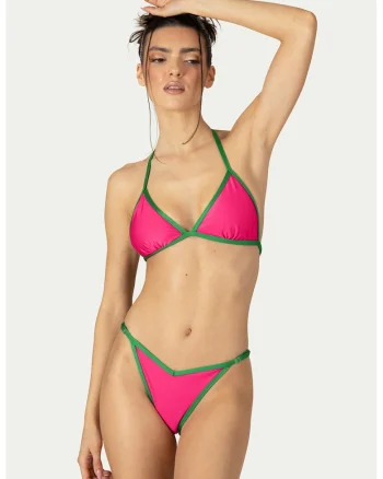 Costum de baie uni cu doua piese, Fucsia/Verde pal