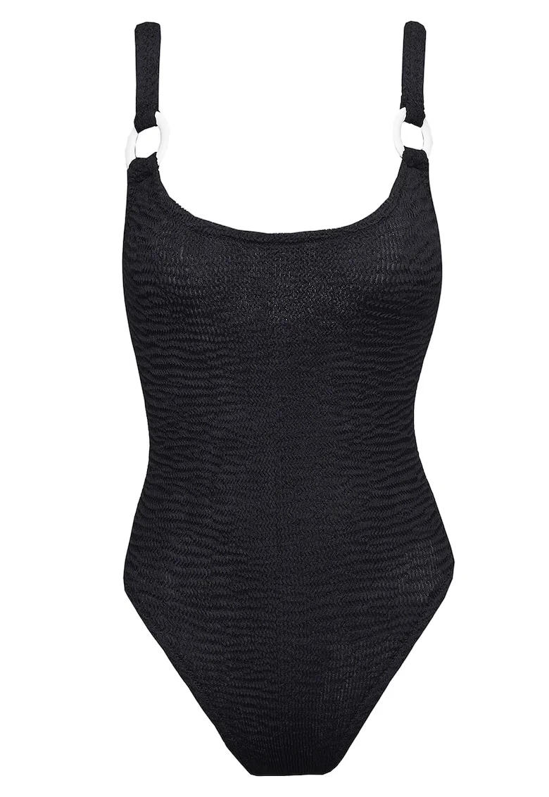 Costum de baie intreg cu inele decorative, Negru