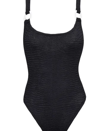 Costum de baie intreg cu inele decorative, Negru