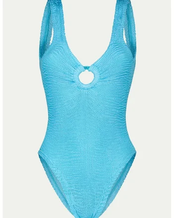 Costum de baie intreg cu decupaj pe partea din fata, Turcoaz