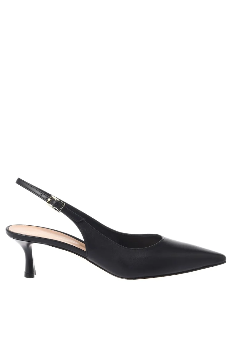 Pantofi slingback din piele cu varf ascutit si toc, Negru