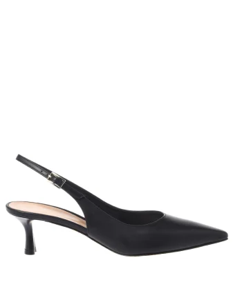 Pantofi slingback din piele cu varf ascutit si toc, Negru