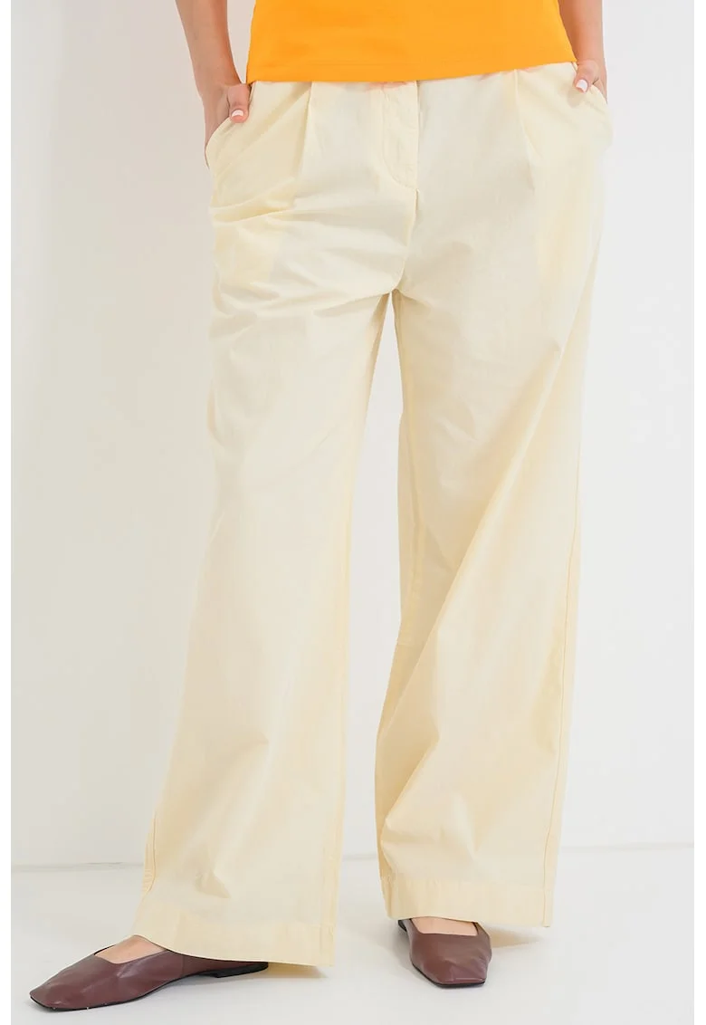 Pantaloni din bumbac organic cu croiala ampla si talie medie, Bej deschis