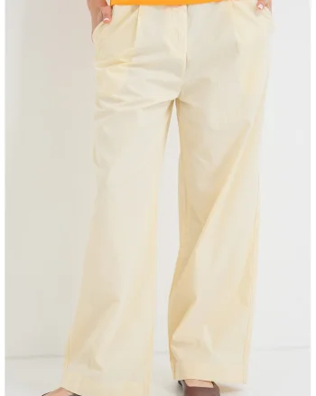 Pantaloni din bumbac organic cu croiala ampla si talie medie, Bej deschis