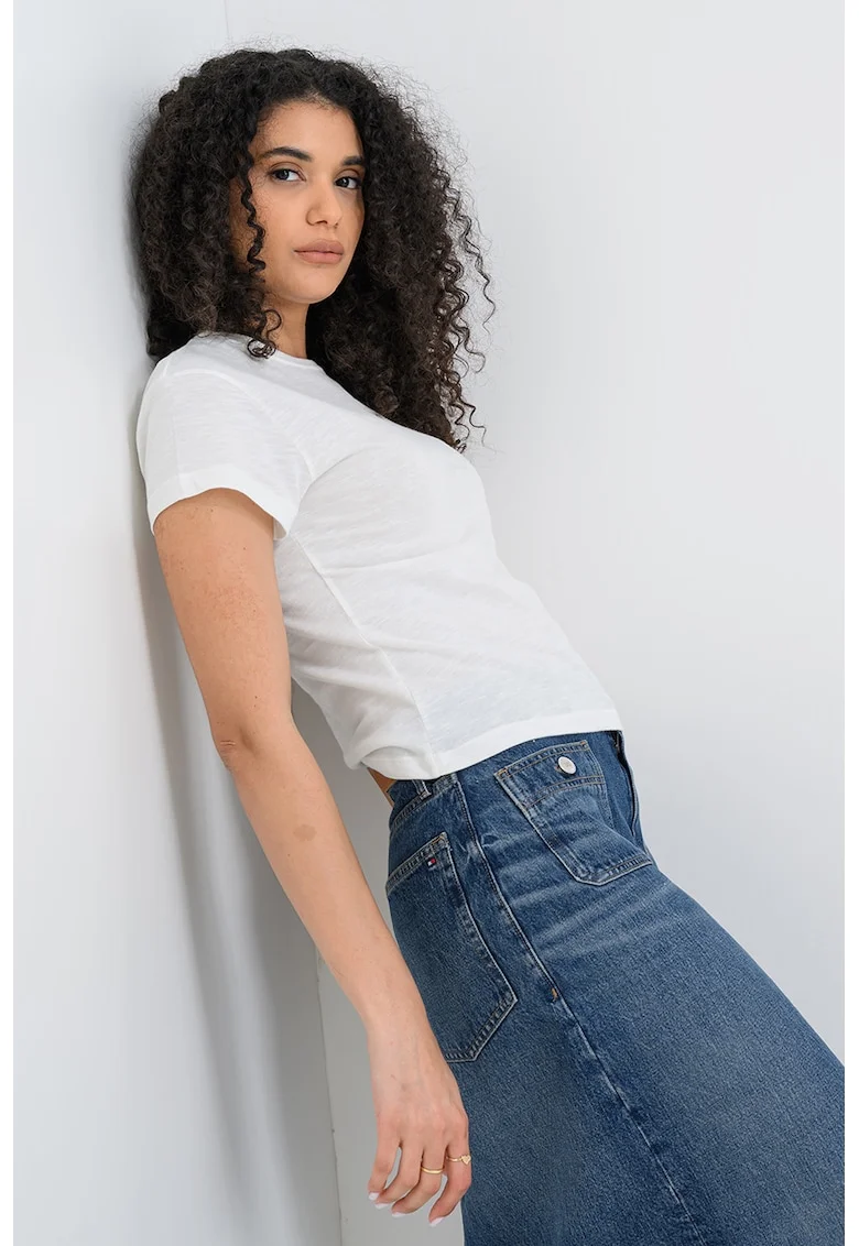 Tricou slim fit din bumbac organic, Alb murdar
