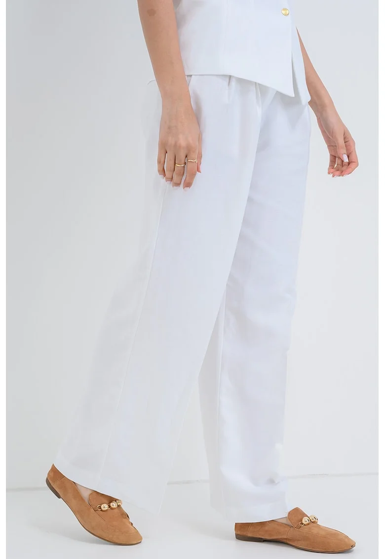 Pantaloni din amestec de in cu talie medie, Alb