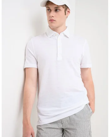 Tricou polo din amestec de in, Alb
