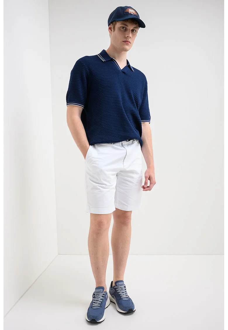 Tricou polo din bumbac organic cu aspect texturat, Bleumarin