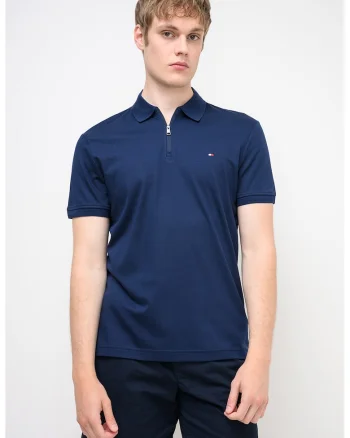 Tricou cu guler polo Interlock, Albastru inchis
