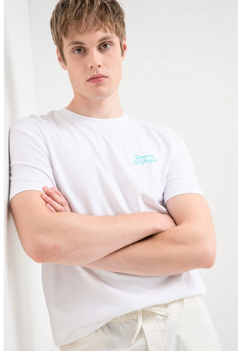 Tricou cu imprimeu logo si grafic pe partea din spate, Alb optic