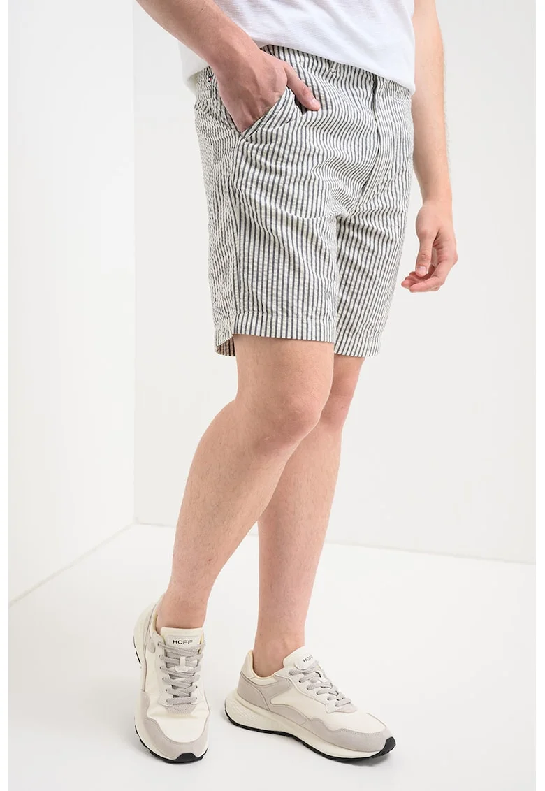 Pantaloni scurti texturati cu model in dungi Dover, Gri deschis/Alb murdar
