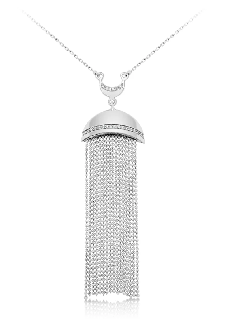 Lant cu pandantiv din aur alb 14K, cu pietre cubic zirconia, 6.5cm, elegant