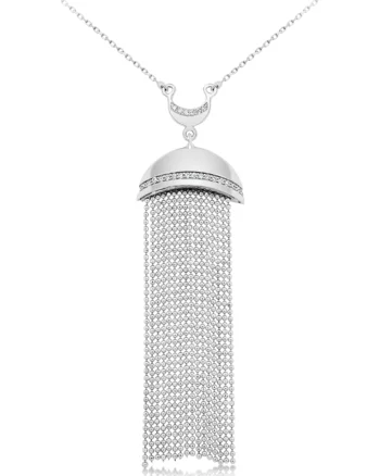 Lant cu pandantiv din aur alb 14K, cu pietre cubic zirconia, 6.5cm, elegant