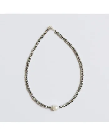 Bratara glezna, handmade, realizata din hematit, perla de cultura, accesorii argint925
