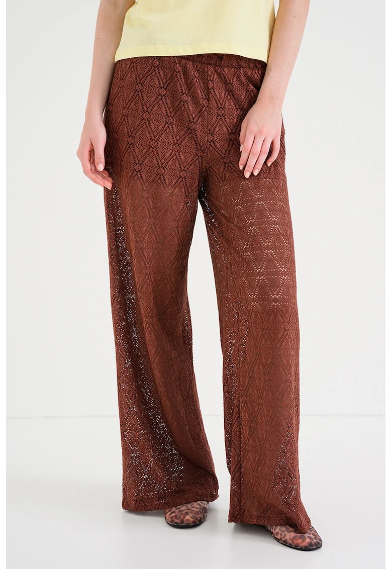 Pantaloni din dantela cu croiala ampla, Maro cognac