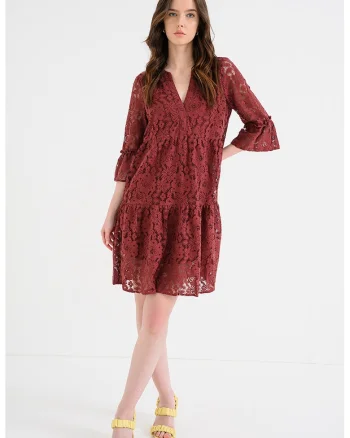 Rochie lejera cu maneci 3/4 Laurel, Maro cognac