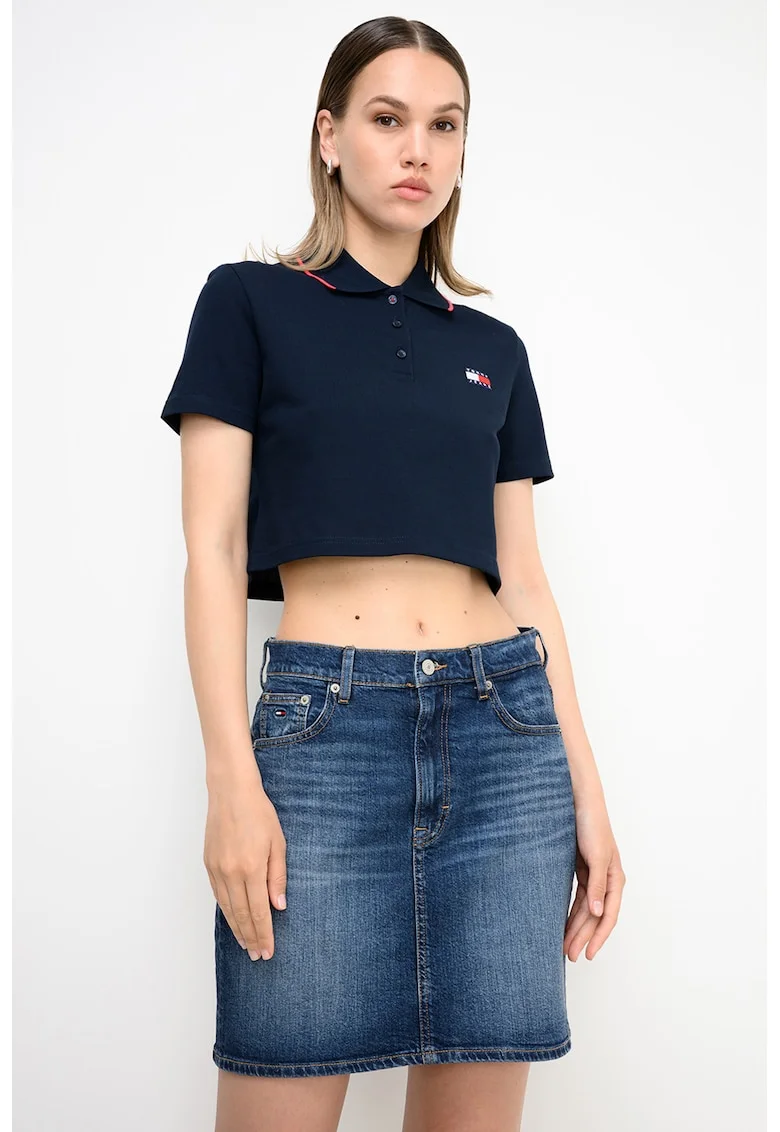 Tricou crop polo Badge, Albastru ultramarin