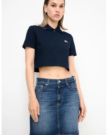Tricou crop polo Badge, Albastru ultramarin