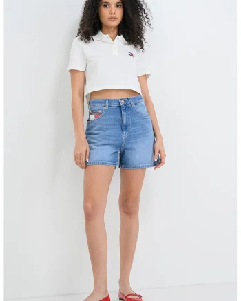 Tricou crop polo Badge, Alb murdar